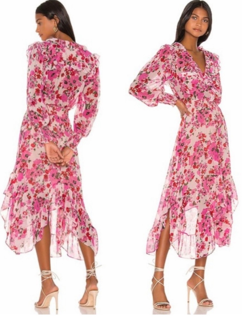 Misa Los Angeles Pink Floral Ruffle Maxi Dress